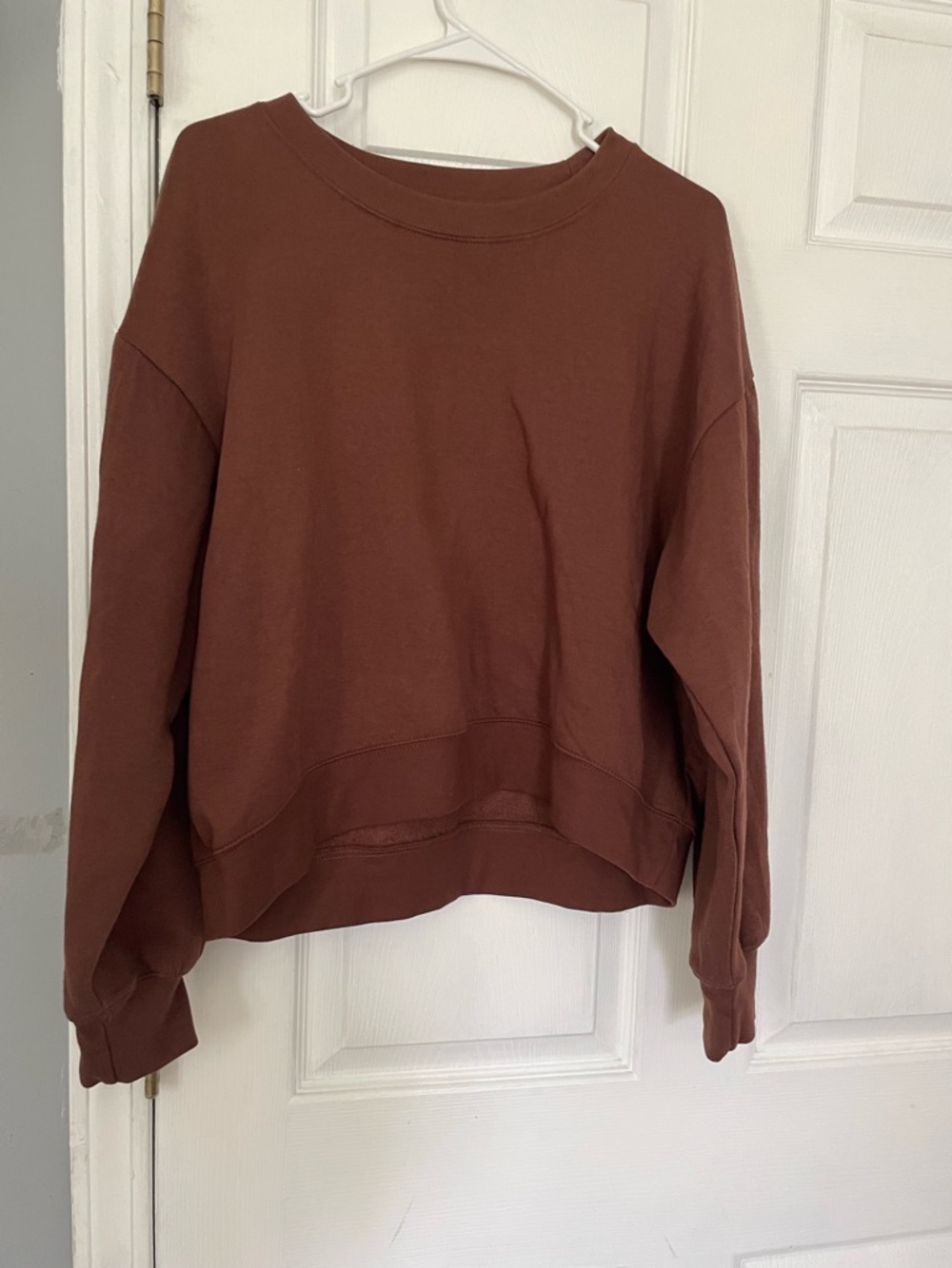 Zara Cropped Crewneck Sweatshirt in Warm Chestnut